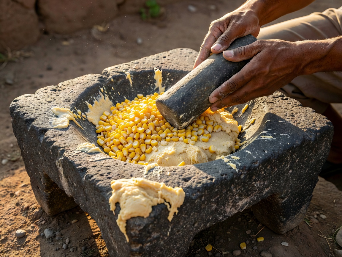 A stone metate used for grinding corn into fresh masa dough